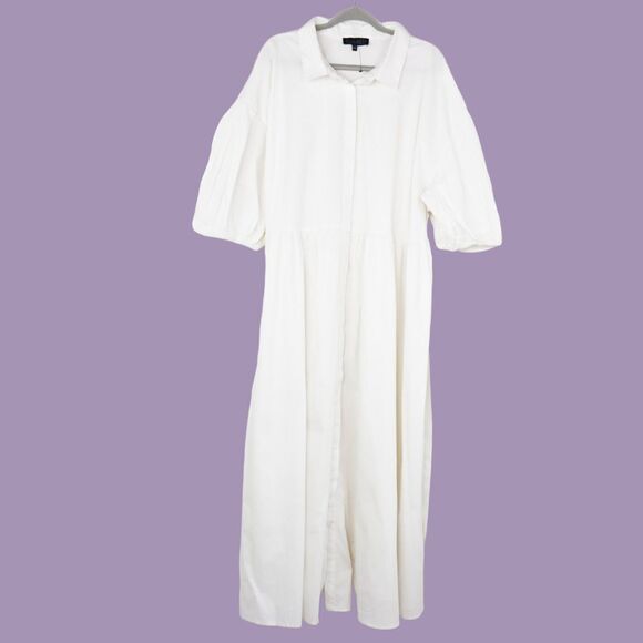 NEW Eloquii white Puff Sleeve Button Down Dress, 16 - Picture 3 of 15